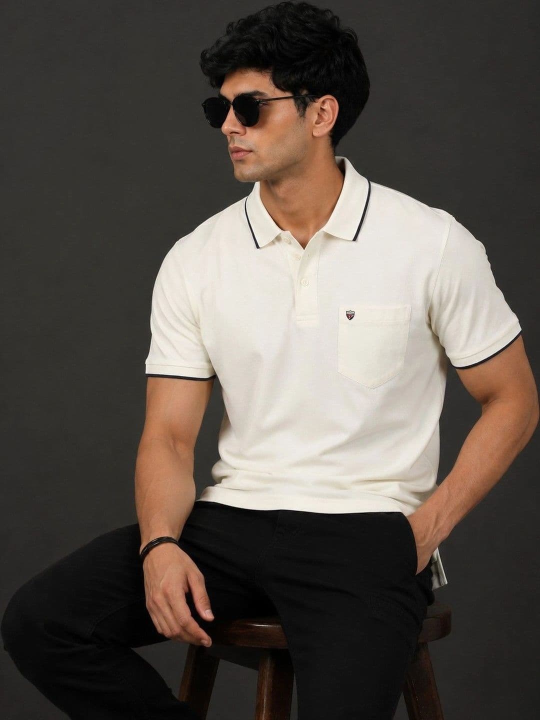 OKIA Men Brand Logo Polo Collar Pockets T-shirt - view 1