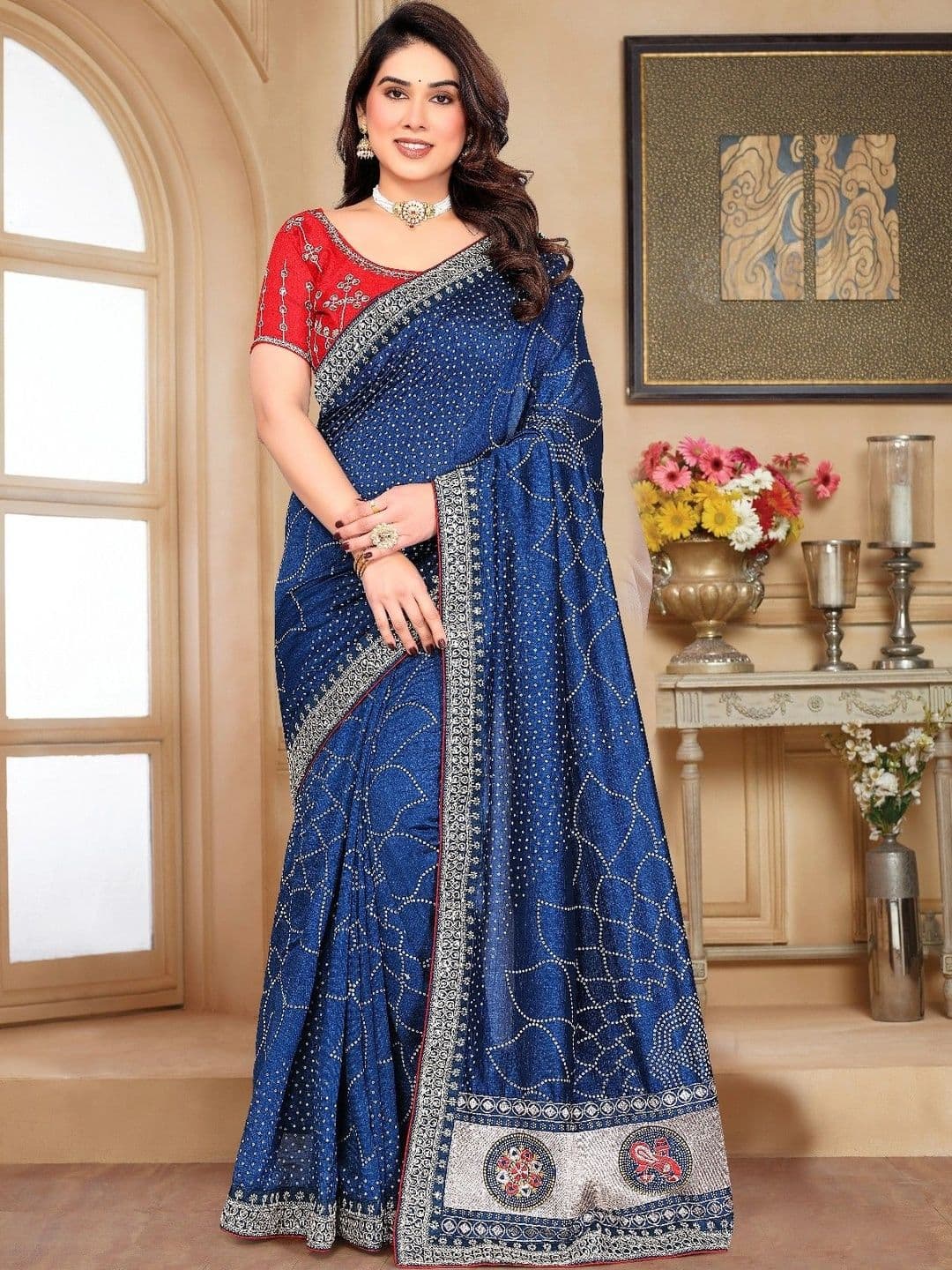 SmileyFashion Bandhani Embroidered Art Silk Designer Saree - view 1
