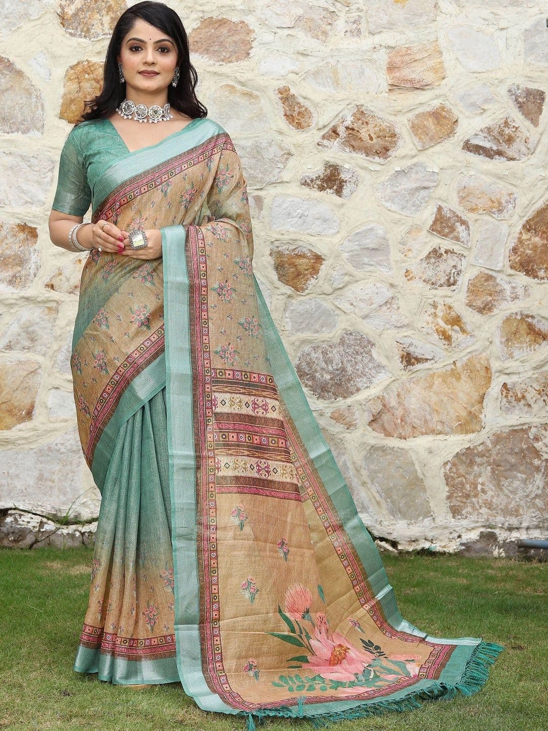 HERE&NOW Floral Silk Cotton Handloom Saree - view 1