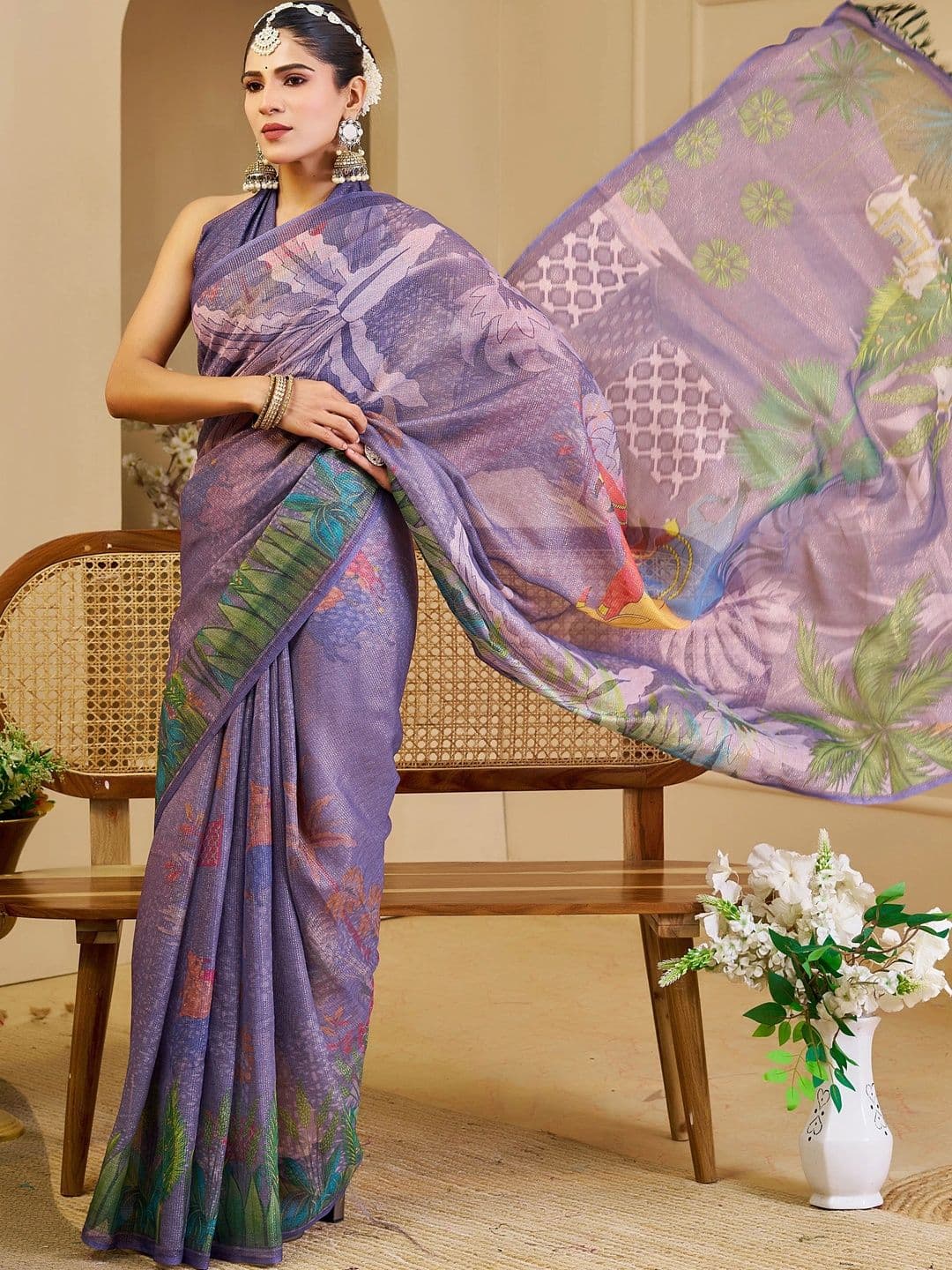 MANVAA Women Floral Printed Silk Cotton Handloom Saree thumbnail 5