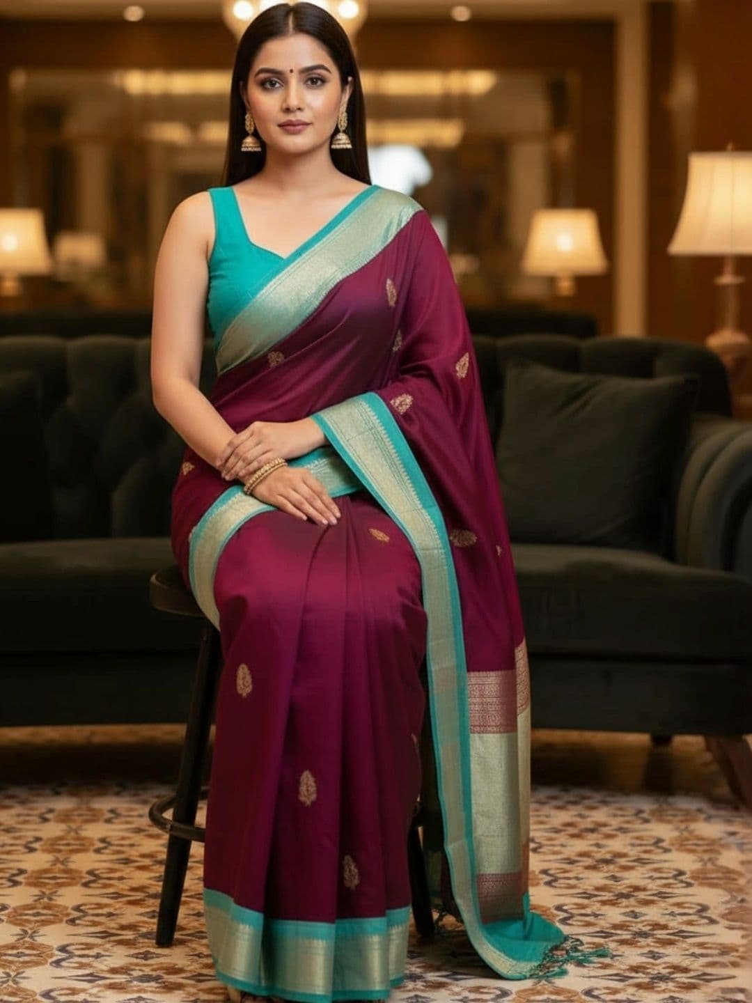 Sangria Woven Design Zari Pure Cotton Kanjeevaram Saree thumbnail 2