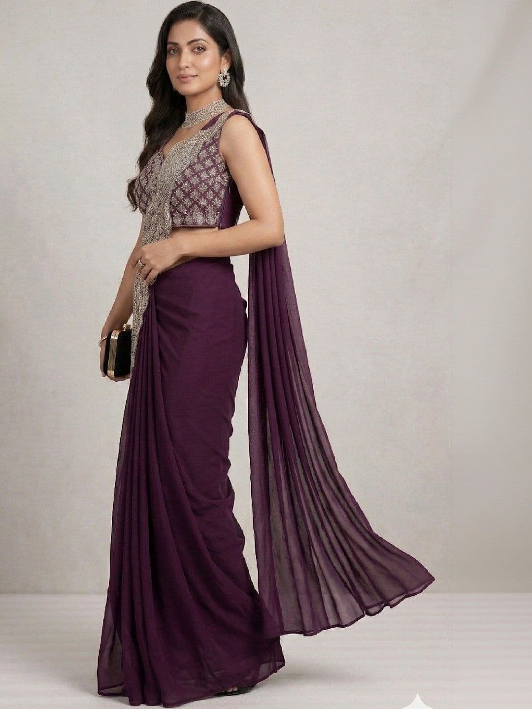 SmileyFashion Embellished Embroidered Pure Georgette Designer Saree thumbnail 5