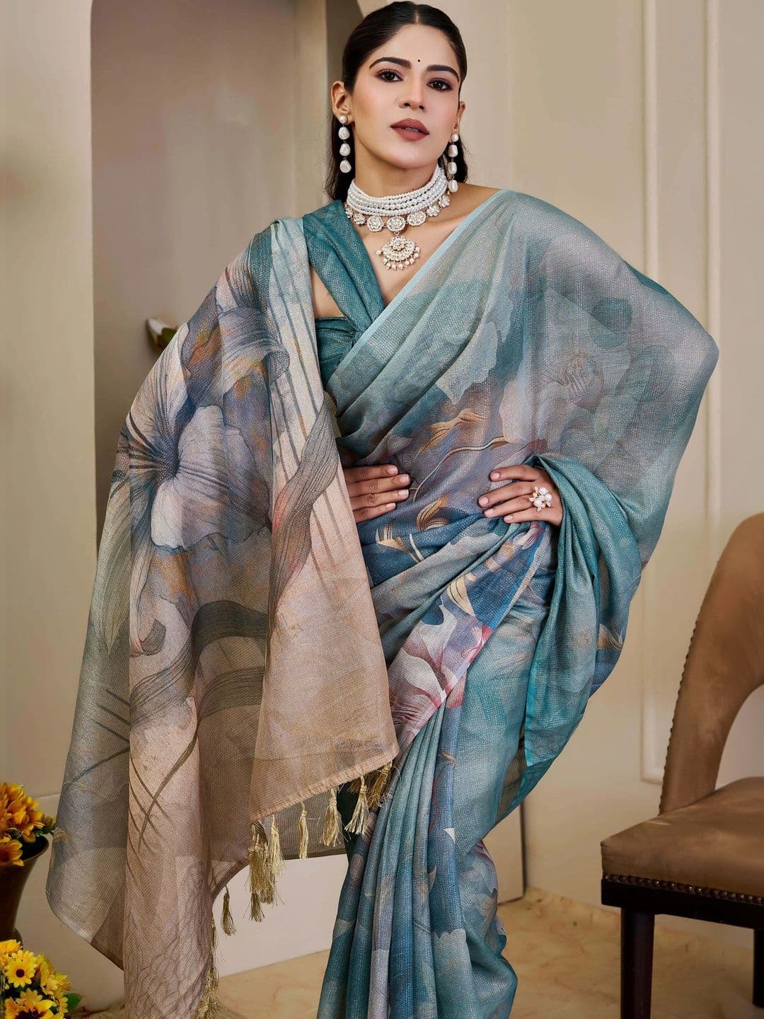 MANVAA Floral Silk Cotton Handloom Saree thumbnail 5