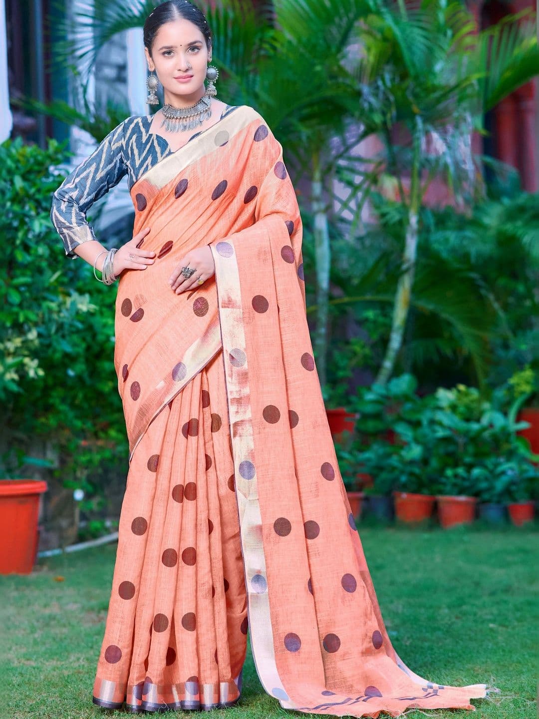 Maroosh Polka Dot Fusion Saree - view 1