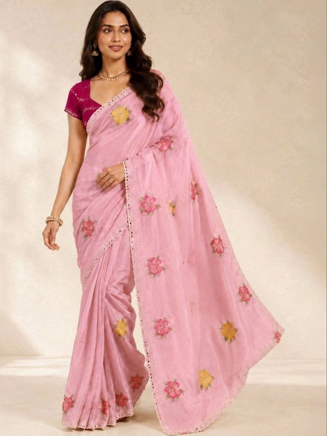Kandora Floral Embroidered Pure Georgette Designer Saree thumbnail 2