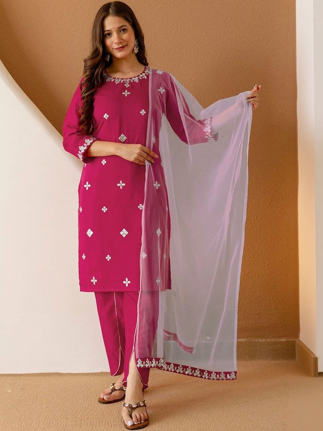 SKYLEE Women Embroidered Regular Thread Work Kurta with Trousers & With Dupatta - view 1