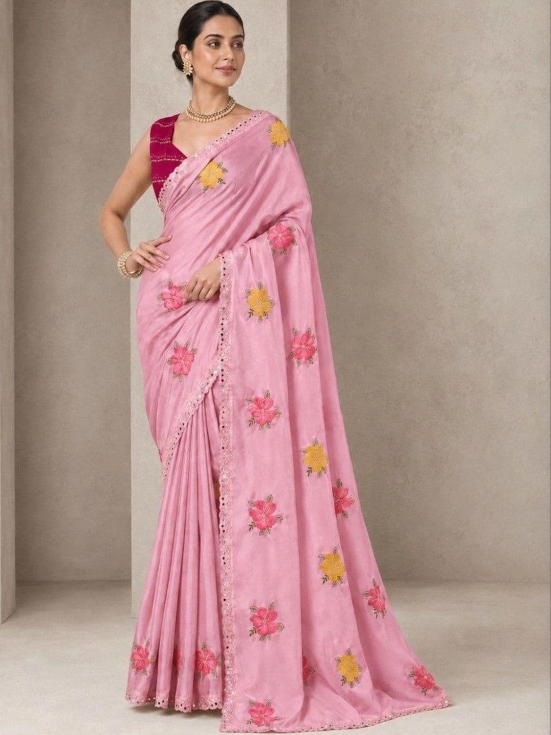 Kandora Floral Embroidered Pure Georgette Designer Saree thumbnail 4