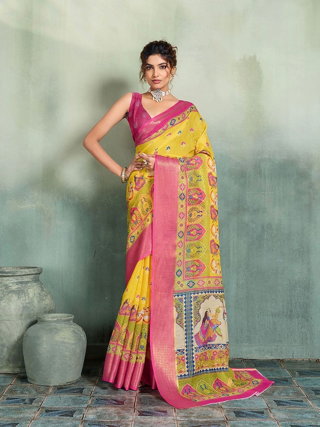 KALINI Zari Designer Block Print Saree - view 1