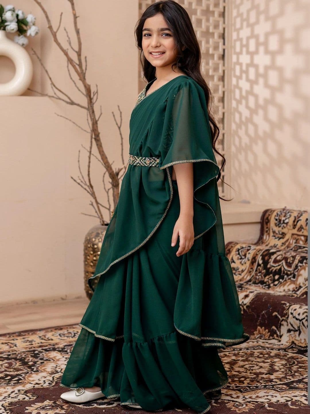 YK Girls Embellished Sequinned Ready to Wear Lehenga & thumbnail 6
