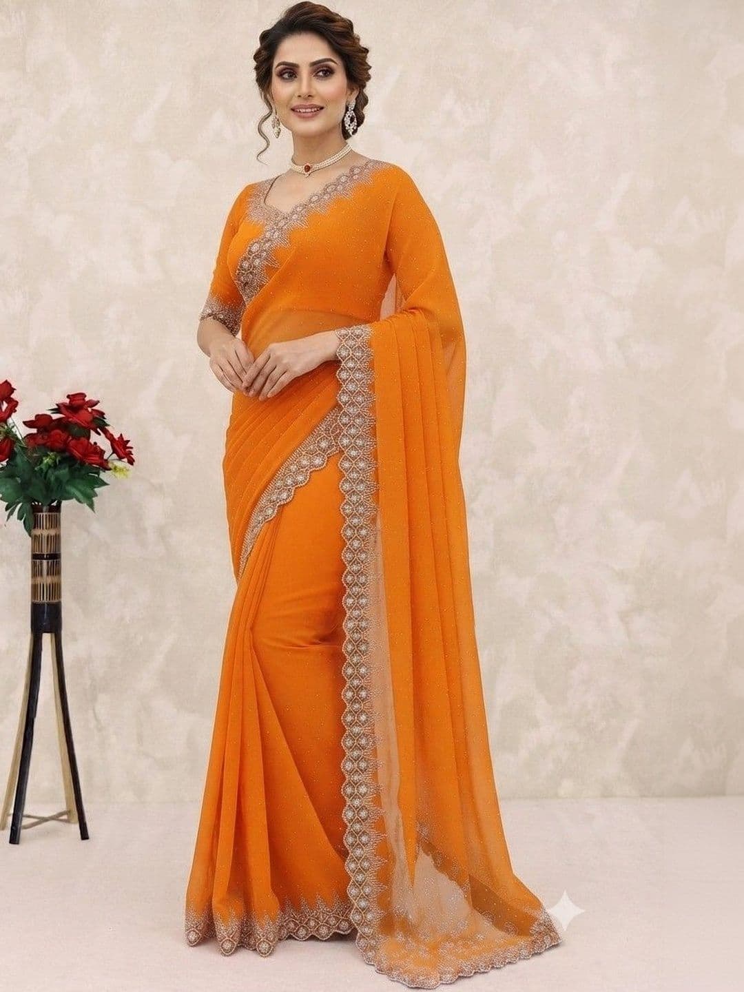 SmileyFashion Pure Georgette Saree thumbnail 4
