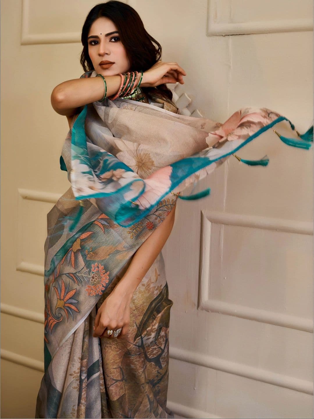 HERE&NOW Floral Silk Cotton Handloom Saree thumbnail 6