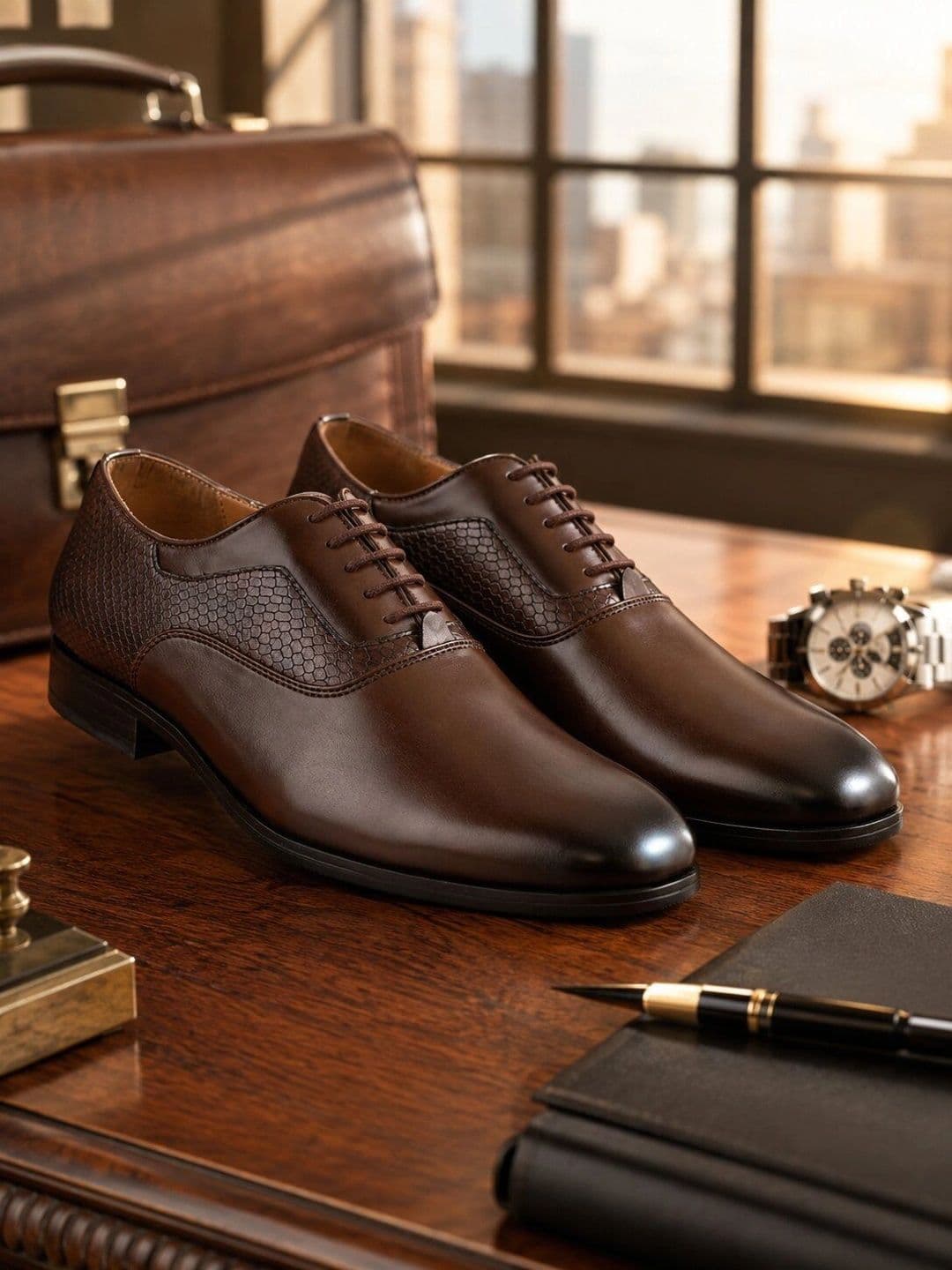 House of Pataudi Men Textured Formal Oxfords - view 1