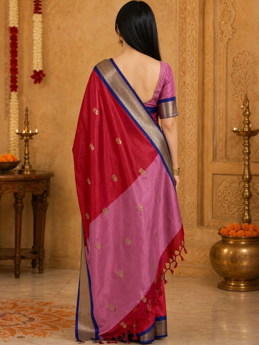 Sangria Women Cotton Woven Design Zari Kanjeevaram Saree thumbnail 6