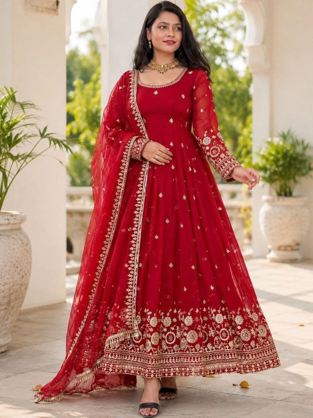 KALINI Women Ethnic Motifs Embroidered Empire Kurta With Dupatta - view 1