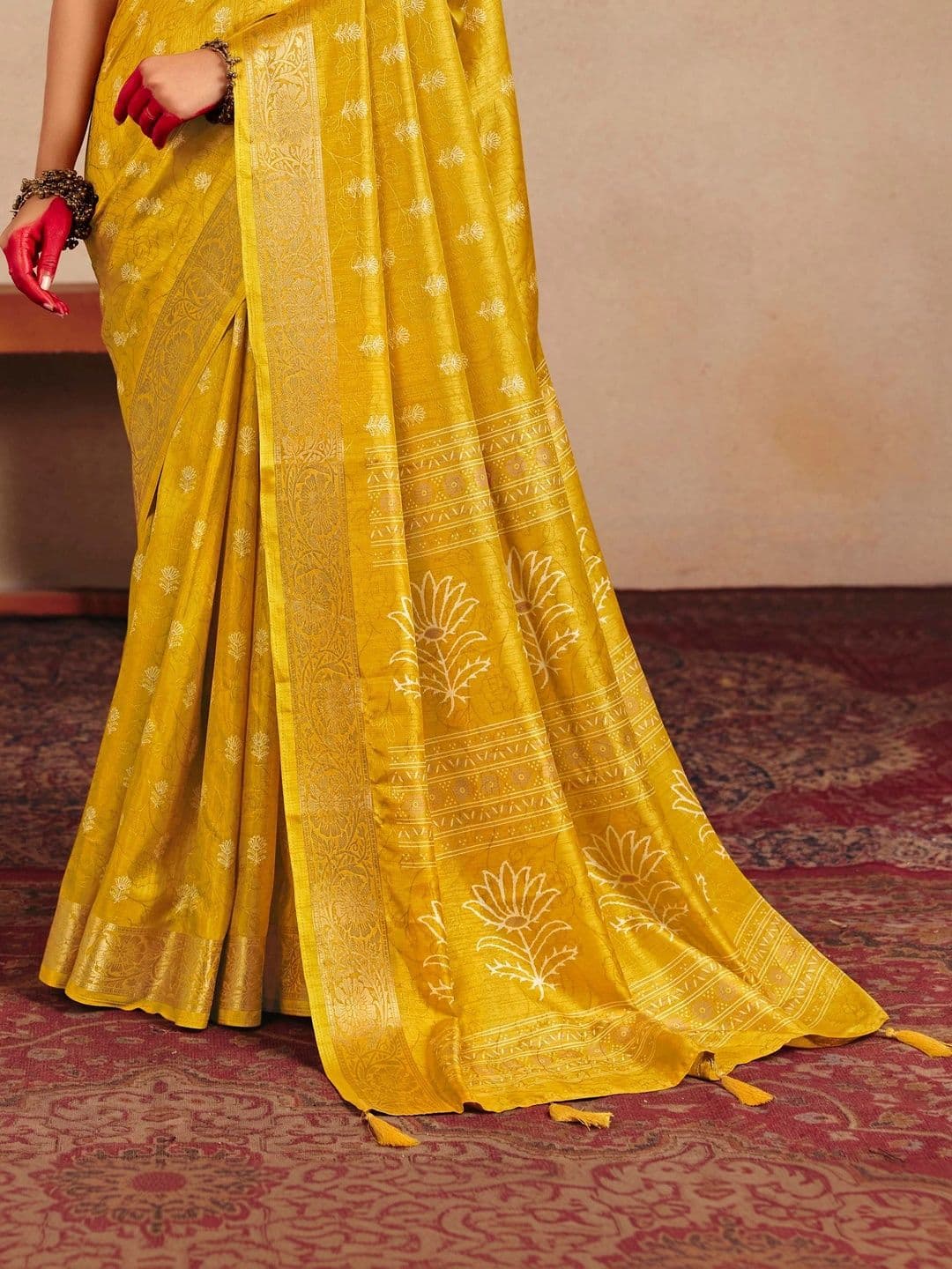 Dhaaga Ghar Ethnic Motifs Zari Silk Blend Fusion Saree thumbnail 4