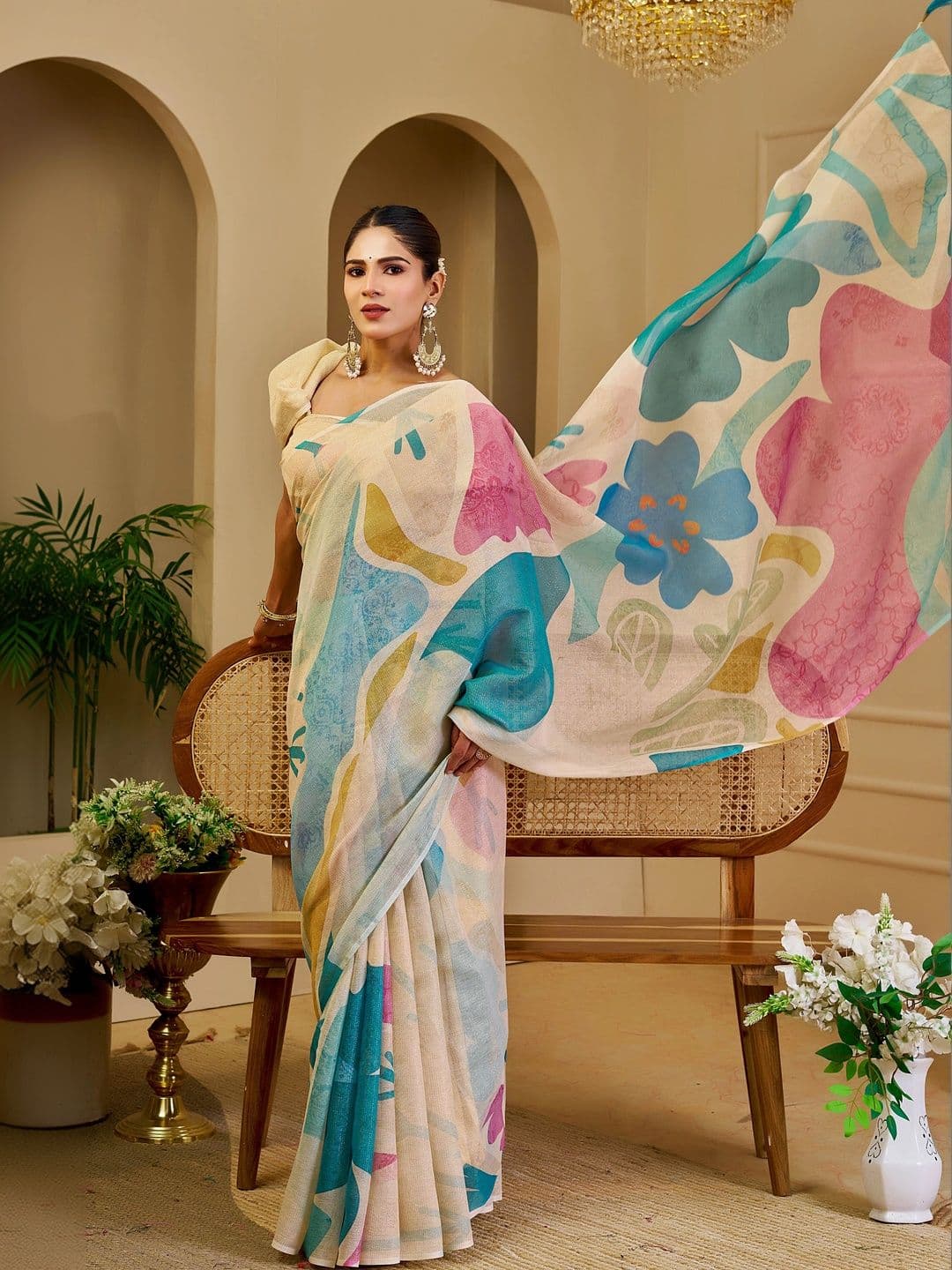MANVAA Women  Floral Silk Cotton Handloom Saree thumbnail 2