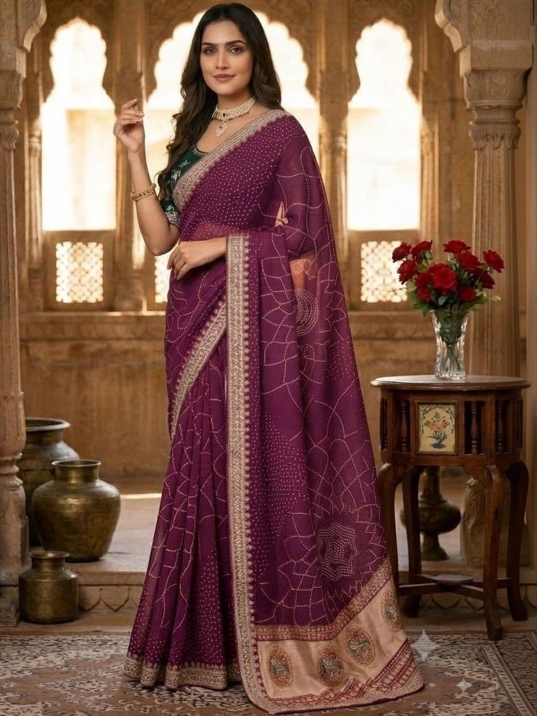 SmileyFashion Bandhani Embroidered Art Silk Designer Saree - view 1