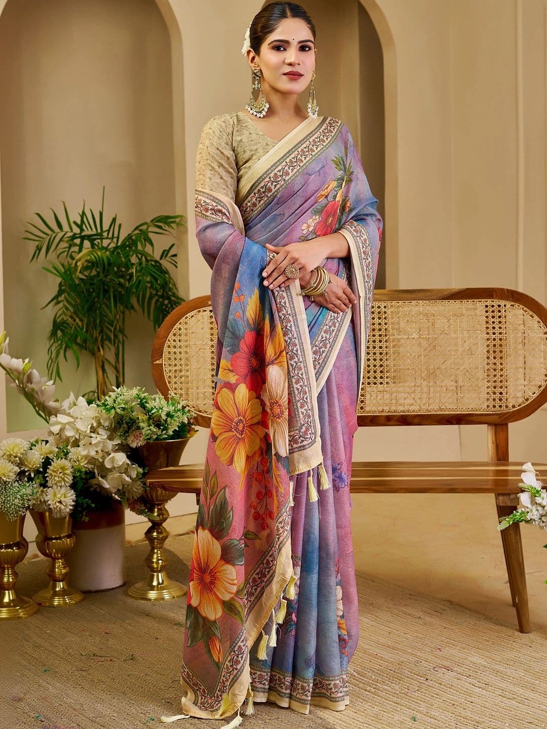 MANVAA Floral Silk Cotton Handloom Saree thumbnail 5