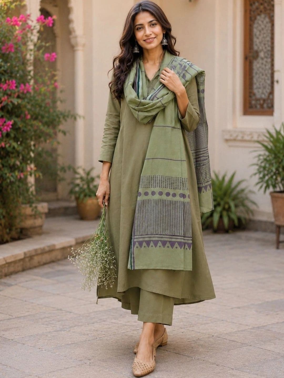 Rahigomar Women Ethnic Motifs Regular Kurta with Trousers & With Dupatta - view 1