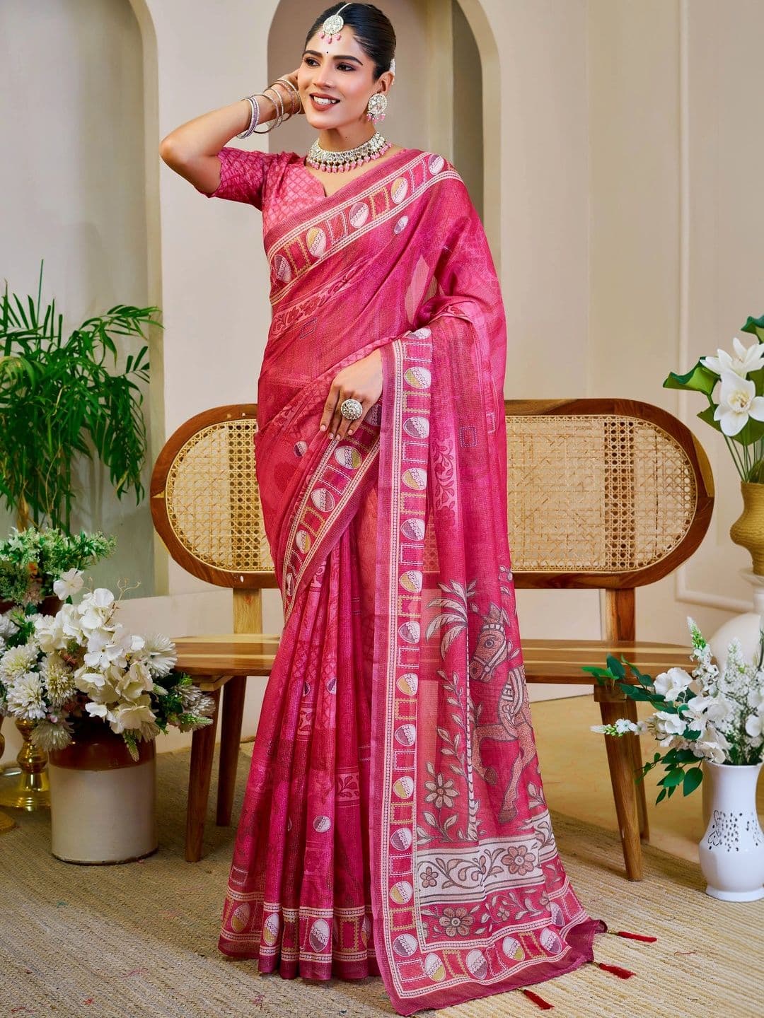 Maroosh  Women Ethnic Motifs Silk Cotton Handloom Saree - view 1