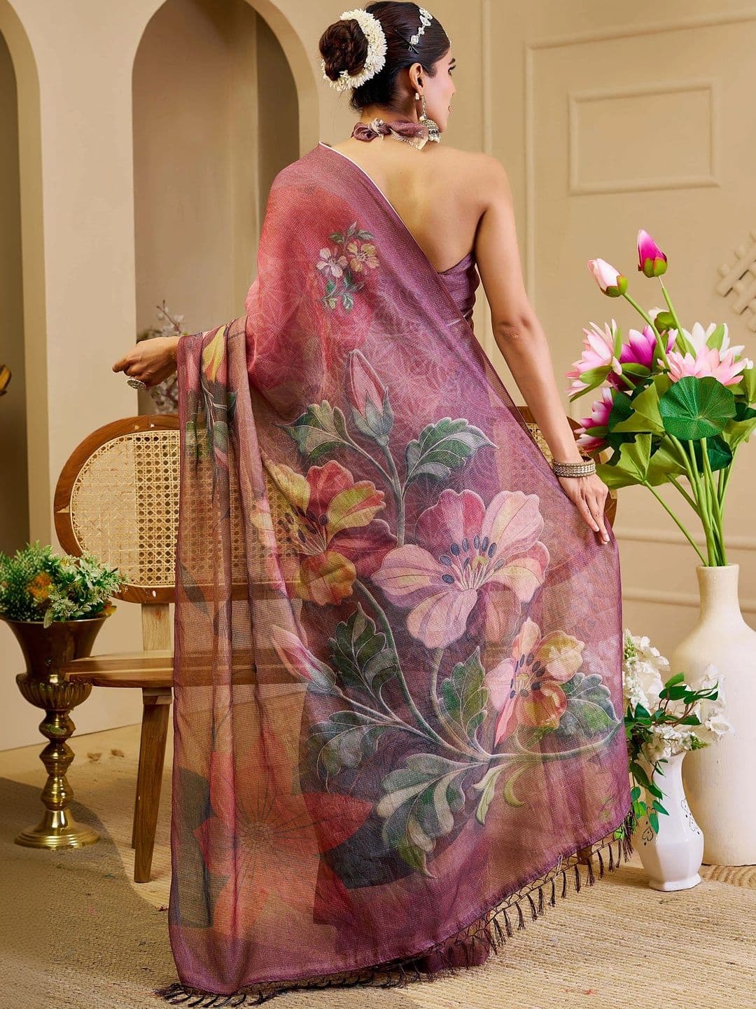 MANVAA Women  Floral Silk Cotton Handloom Saree thumbnail 3
