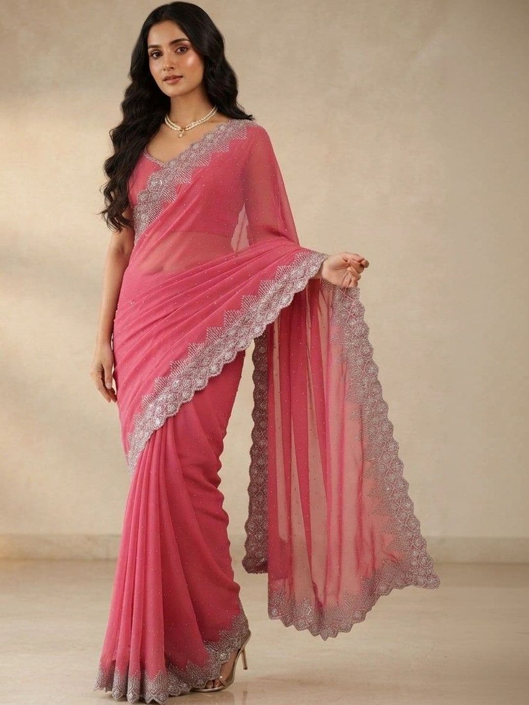 SmileyFashion Pure Georgette Saree thumbnail 3