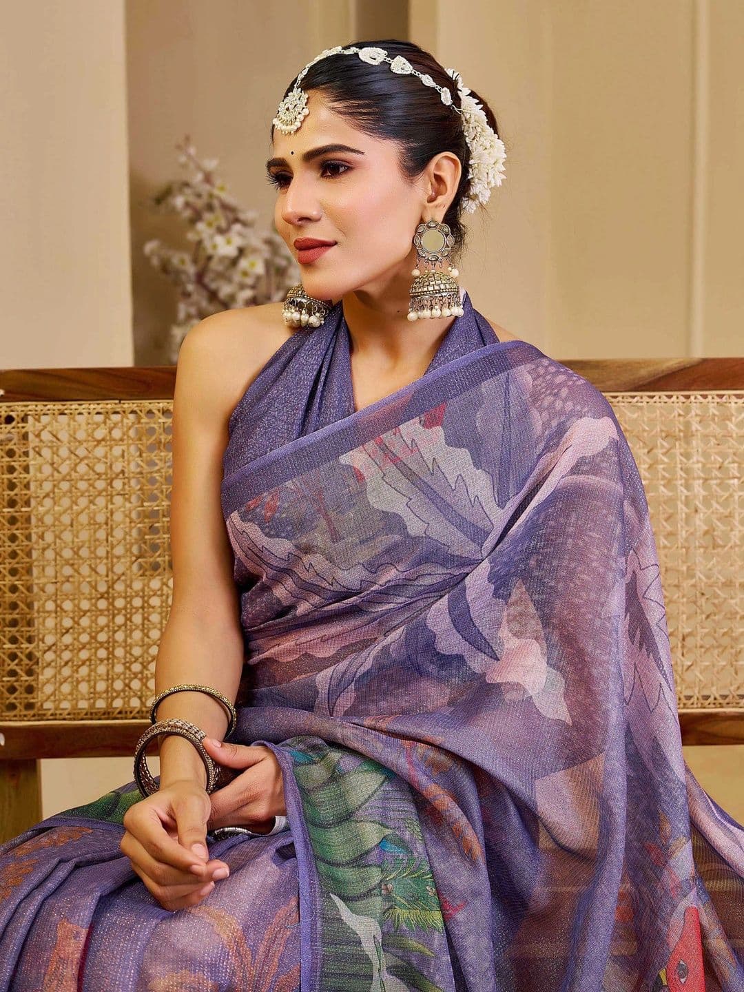 HERE&NOW Floral Silk Cotton Fusion Saree thumbnail 6