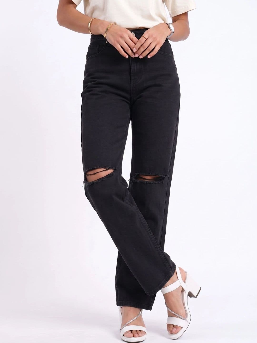COMFITS Women Classic Relaxed Fit Mid-Rise Highly Distressed Stretchable Jeans - view 1