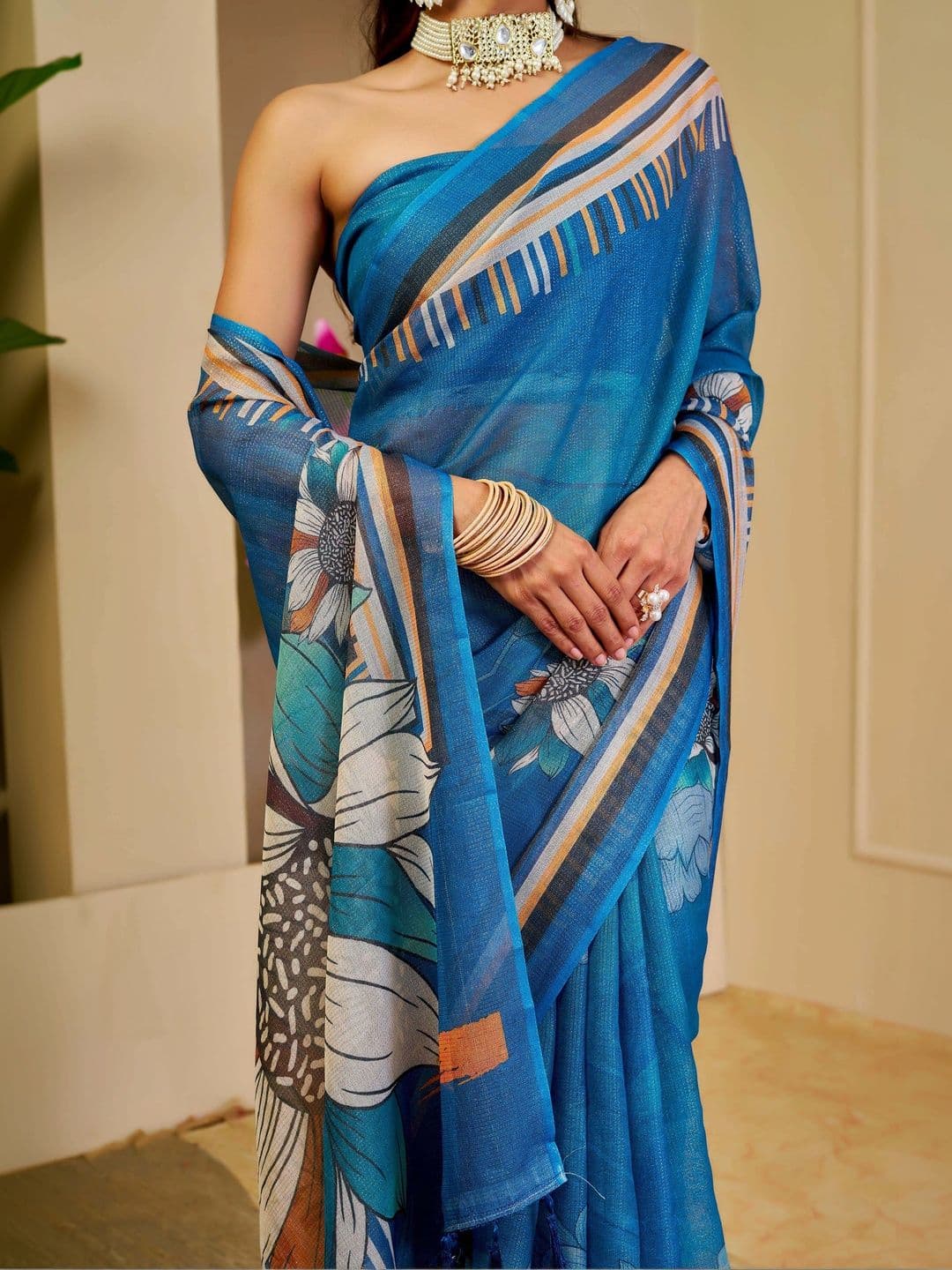 HERE&NOW Women Striped Silk Cotton Handloom Saree thumbnail 4