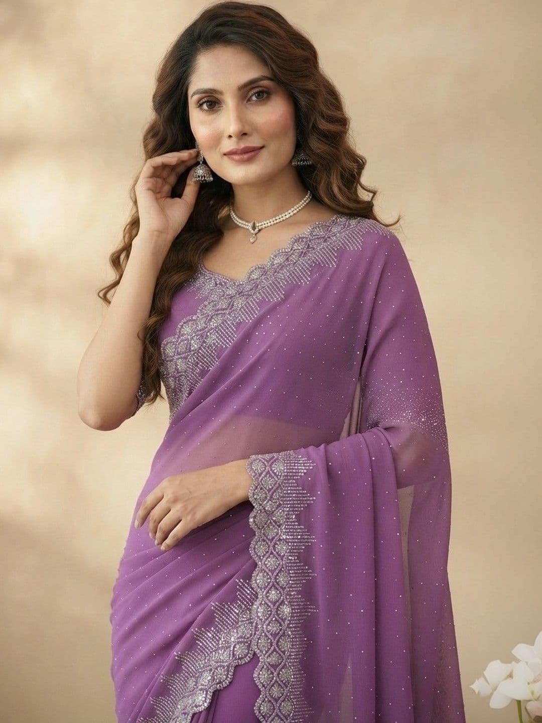 SmileyFashion Pure Georgette Saree thumbnail 4