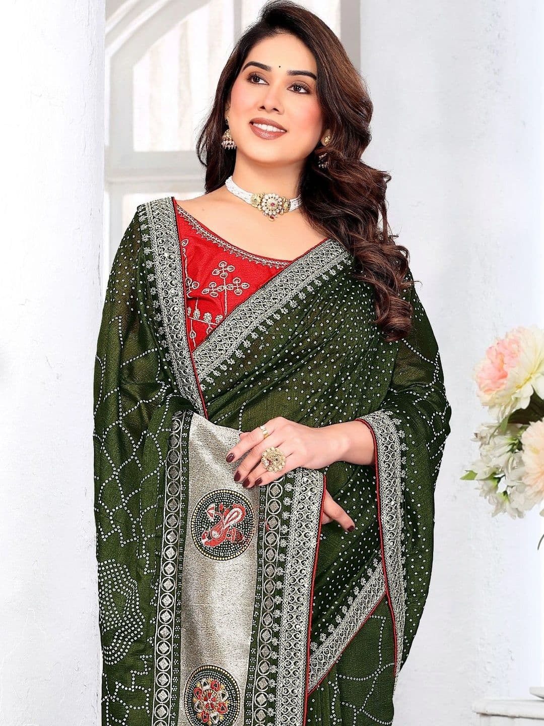 SmileyFashion Embellished Embroidered Art Silk Designer Saree thumbnail 3