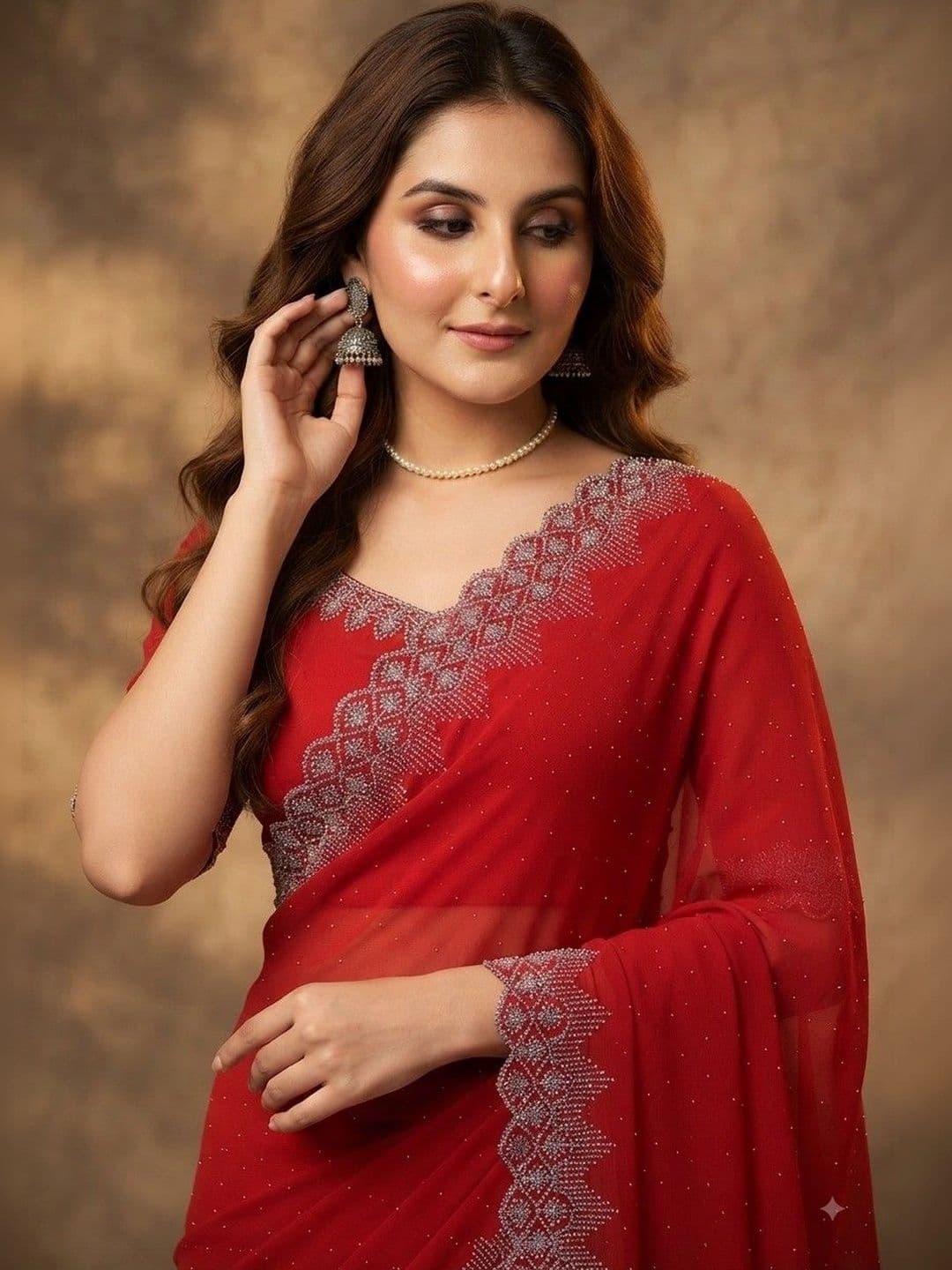 SmileyFashion Embroidered Pure Georgette Saree thumbnail 2