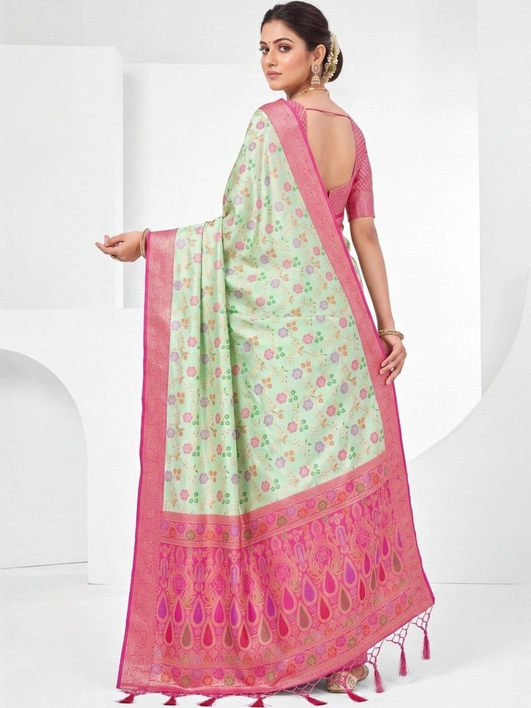 KALINI Floral Zari Art Silk Fusion Banarasi Saree thumbnail 5