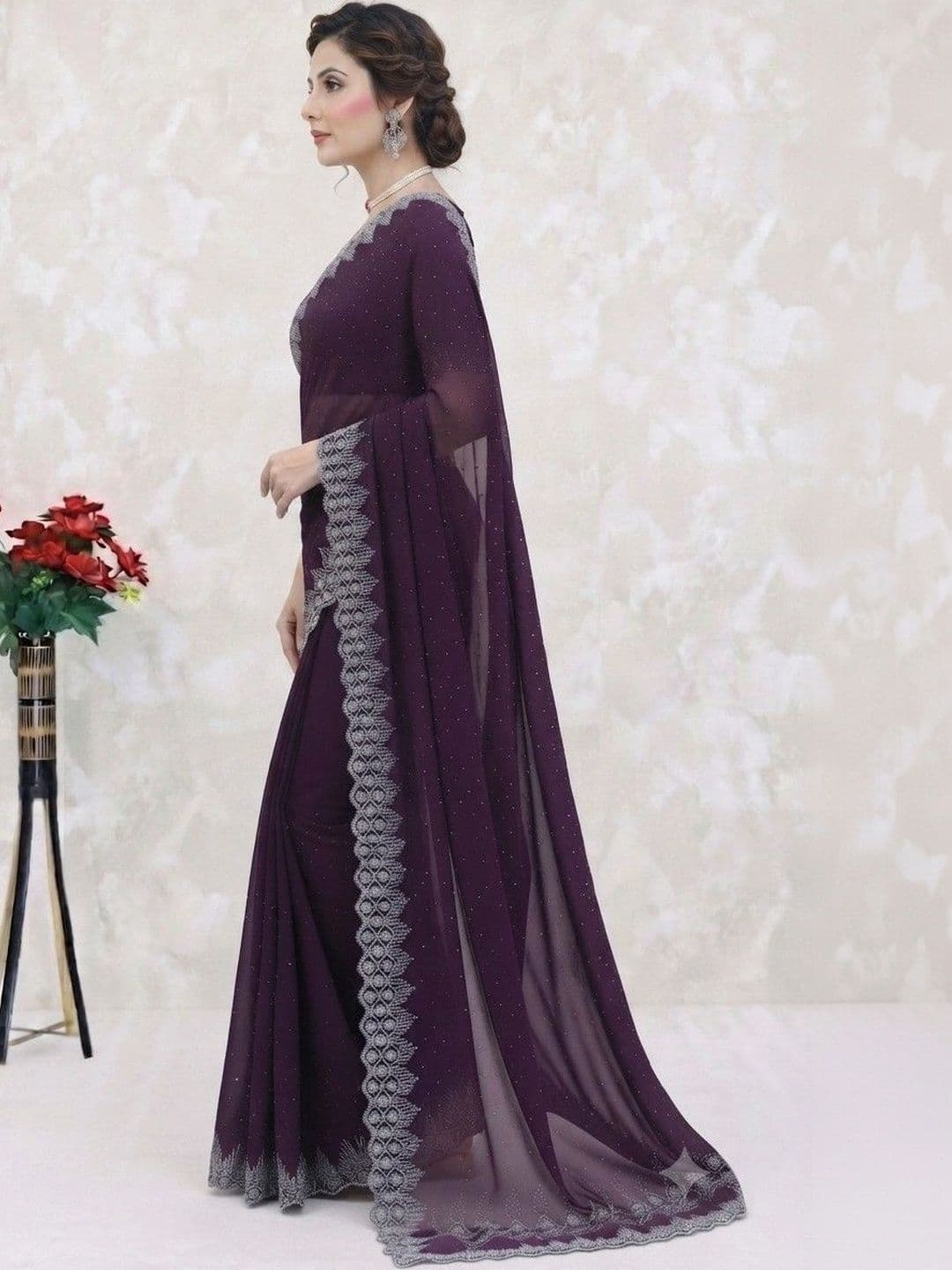 SmileyFashion Embellished Pure Georgette Saree thumbnail 6