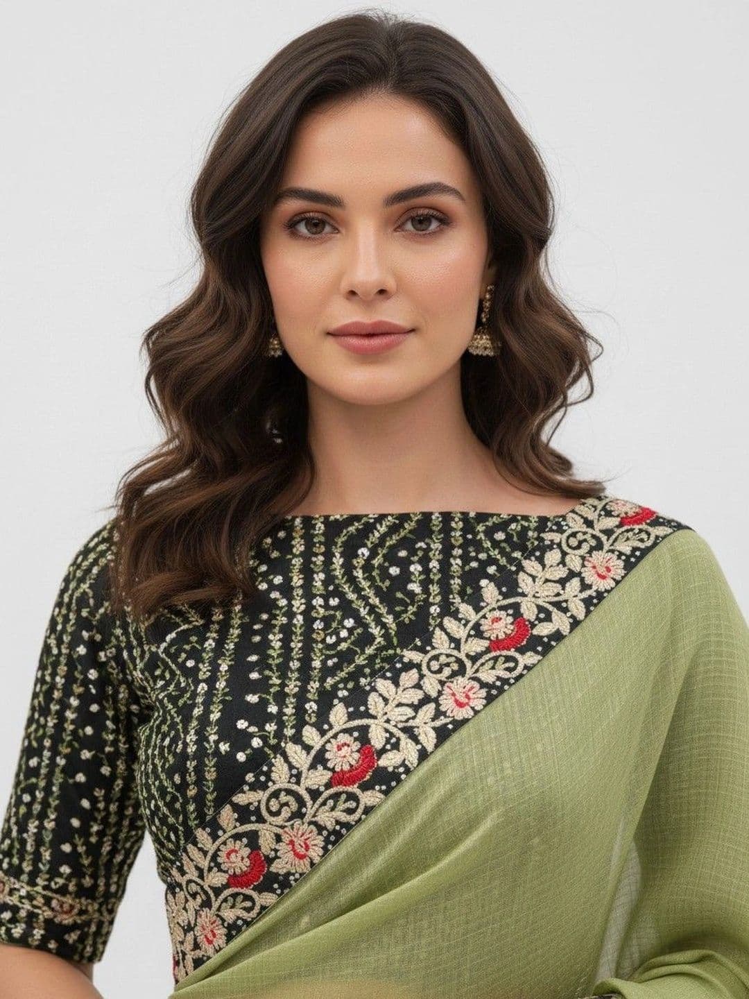 SmileyFashion Floral Embroidered Poly Chiffon Designer Saree thumbnail 4