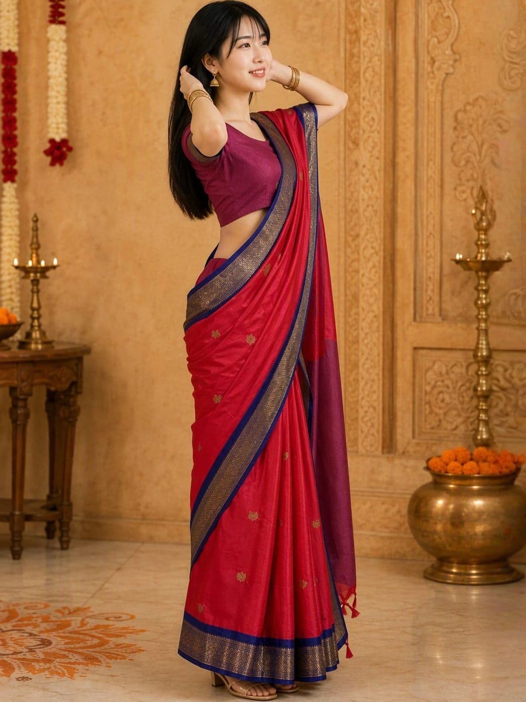 Sangria Women Cotton Woven Design Zari Kanjeevaram Saree - view 1