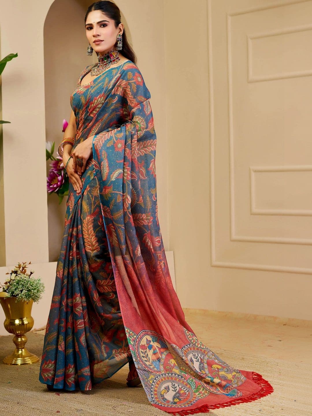 HERE&NOW Kalamkari Silk Cotton Fusion Saree thumbnail 6