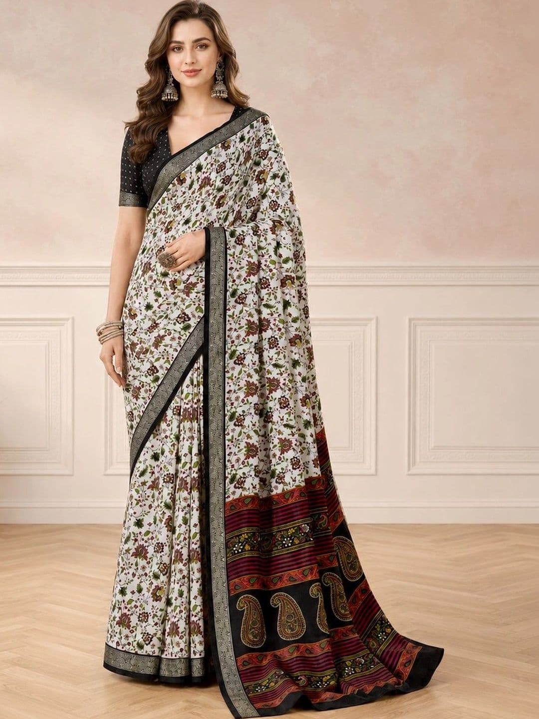 all about you Women Floral Zari Poly Crepe Fusion Saree - view 1