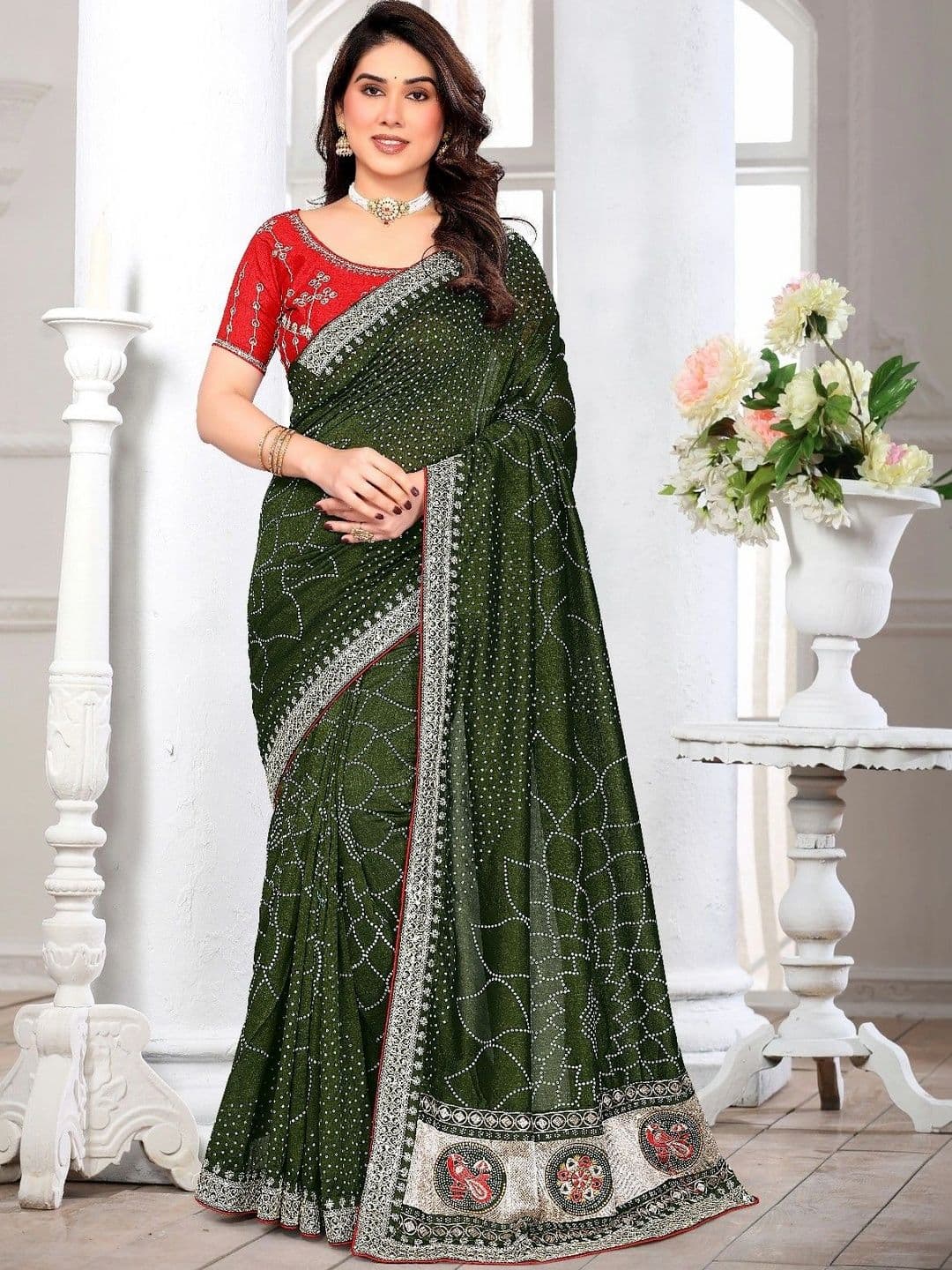 SmileyFashion Bandhani Embroidered Art Silk Designer Saree - view 1