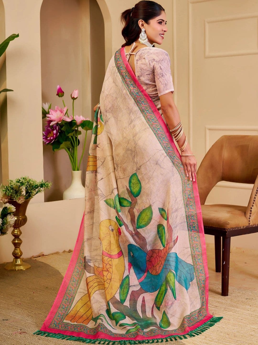 HERE&NOW Women Floral Silk Cotton Handloom Saree thumbnail 5