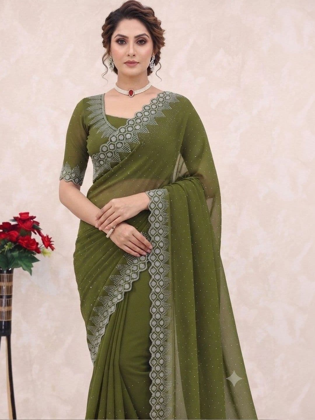 SmileyFashion Pure Georgette Saree thumbnail 5