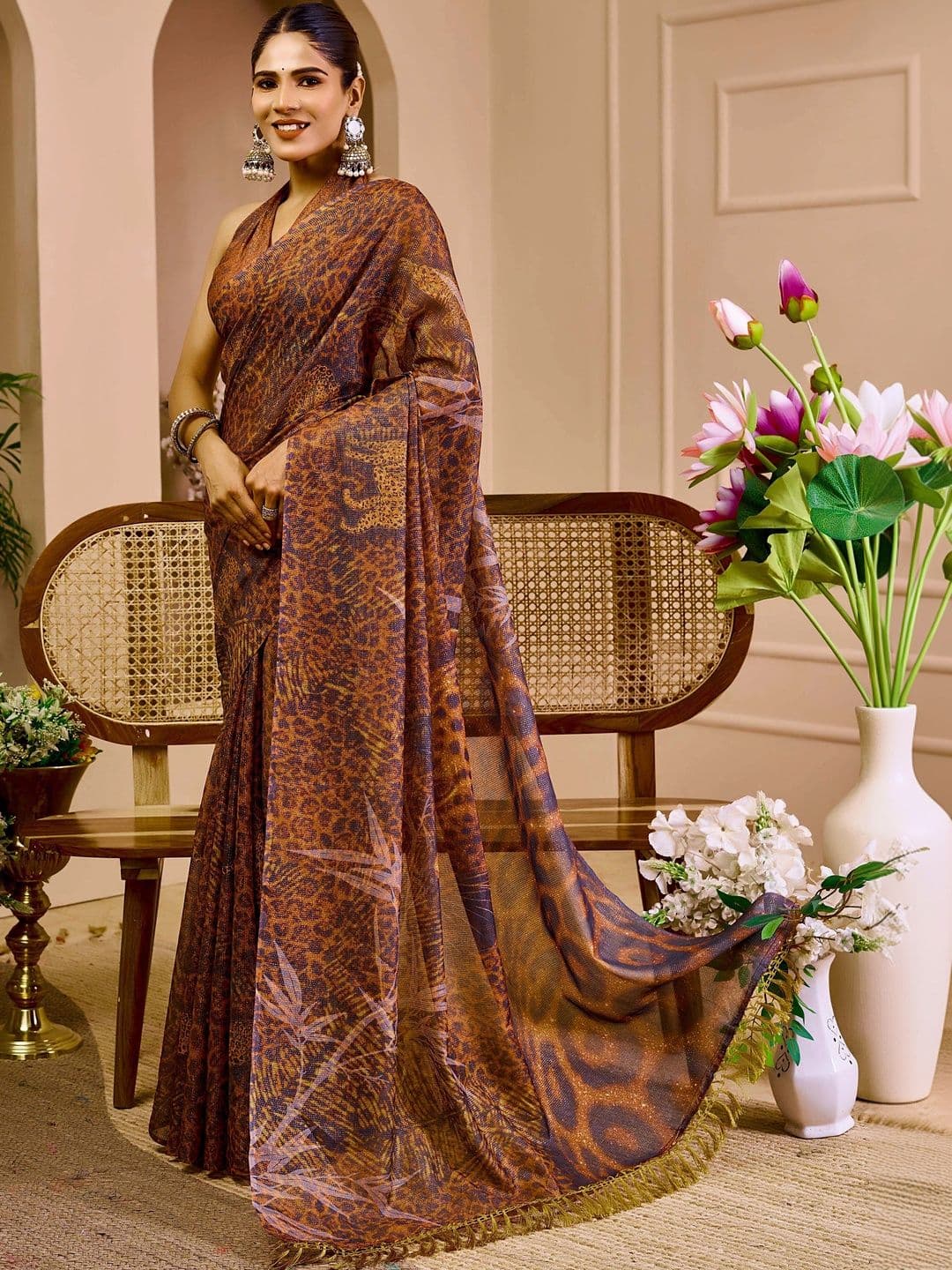 HERE&NOW Women Floral Silk Cotton Handloom Saree thumbnail 7
