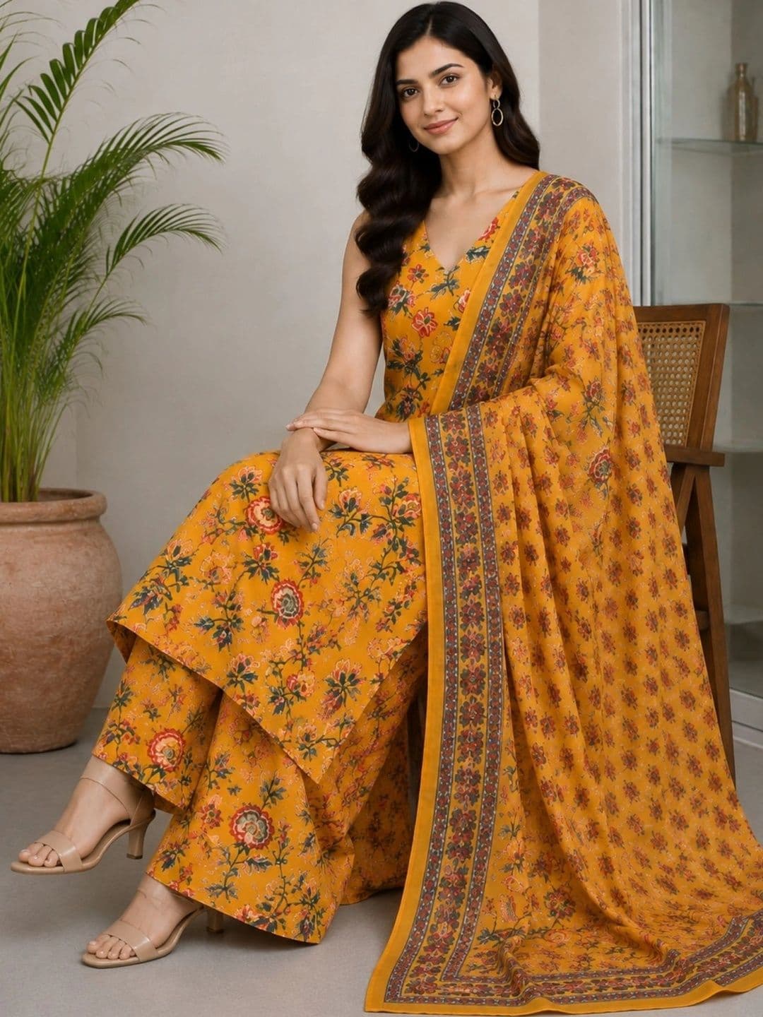 DHANSHREE TEX Women Floral Printed Regular Kurta with Palazzos & With Dupatta thumbnail 3