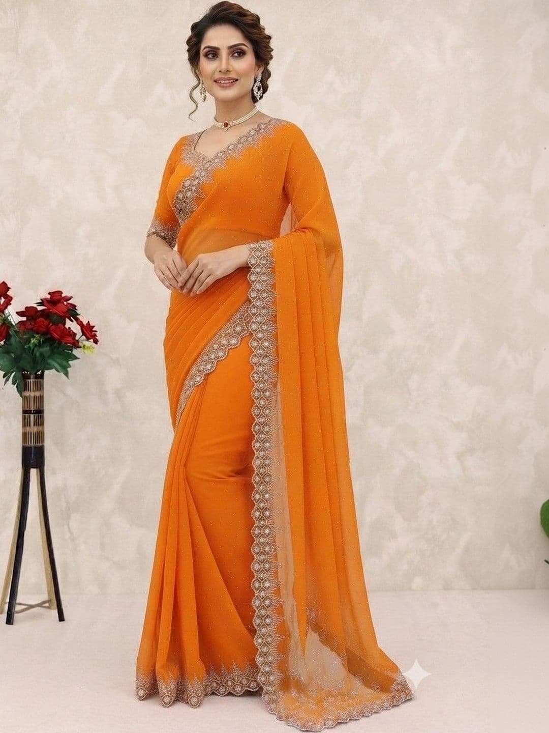 SmileyFashion Pure Georgette Saree thumbnail 5