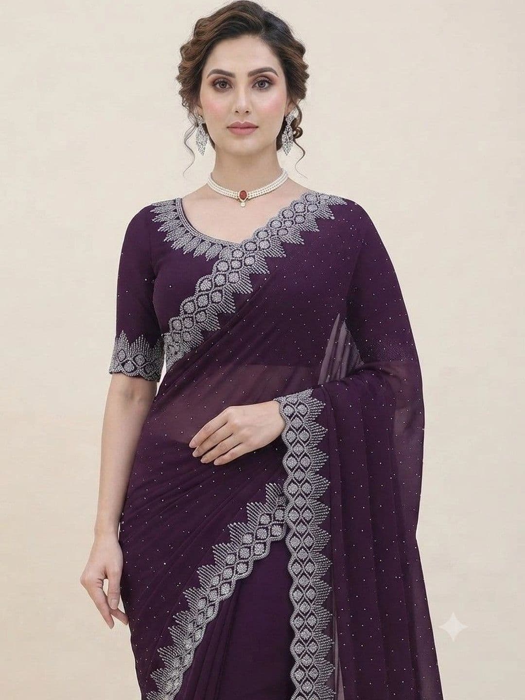 SmileyFashion Embellished Pure Georgette Saree thumbnail 4