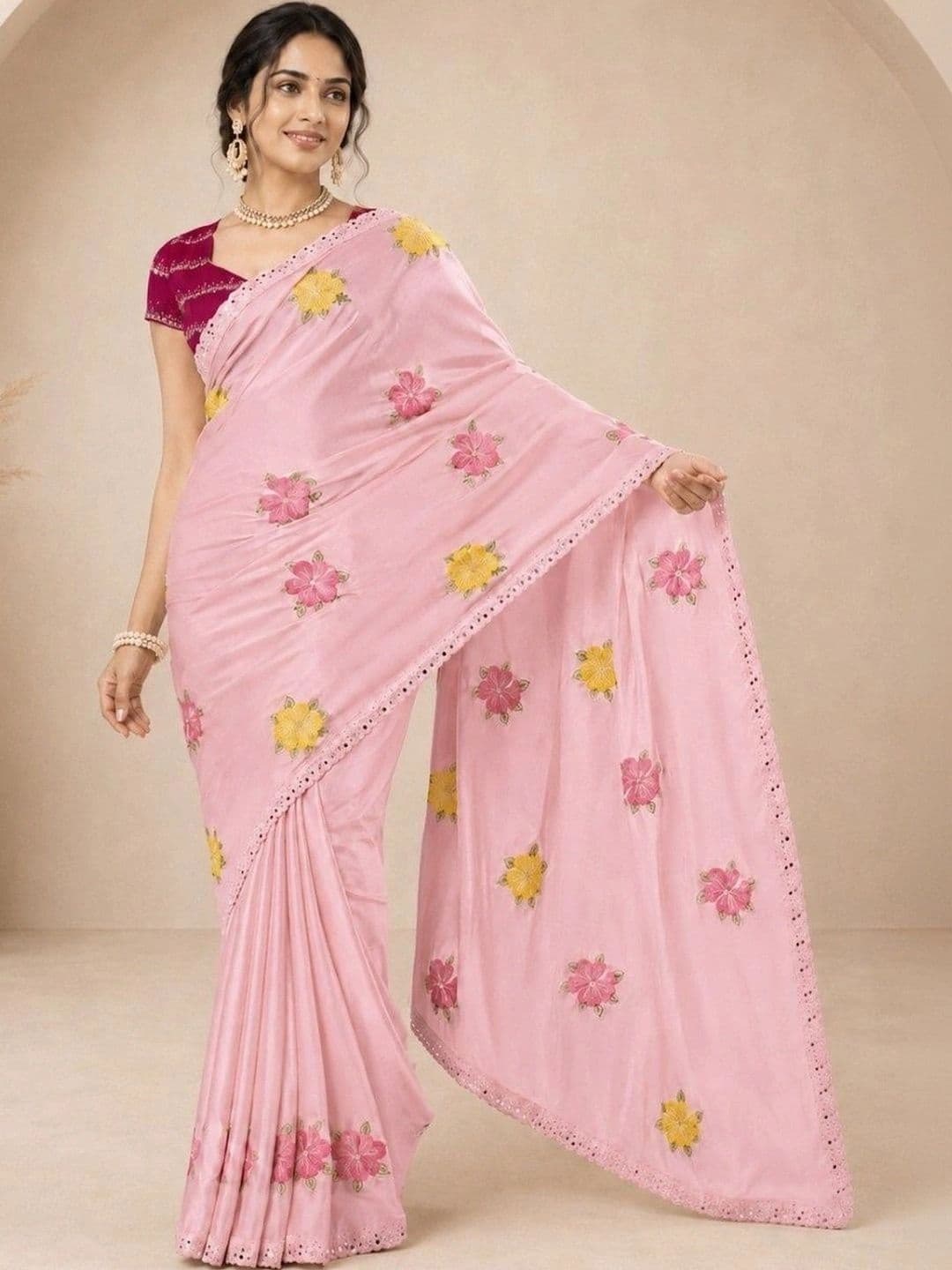 Kandora Floral Embroidered Pure Georgette Designer Saree thumbnail 5