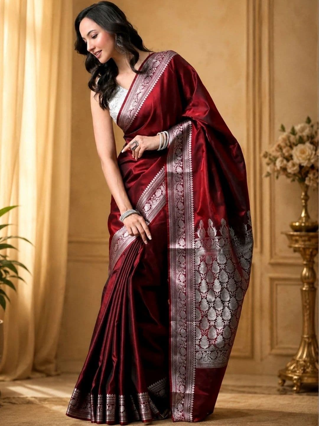 STYLISH SAREES Zari Satin Banarasi Saree - view 1