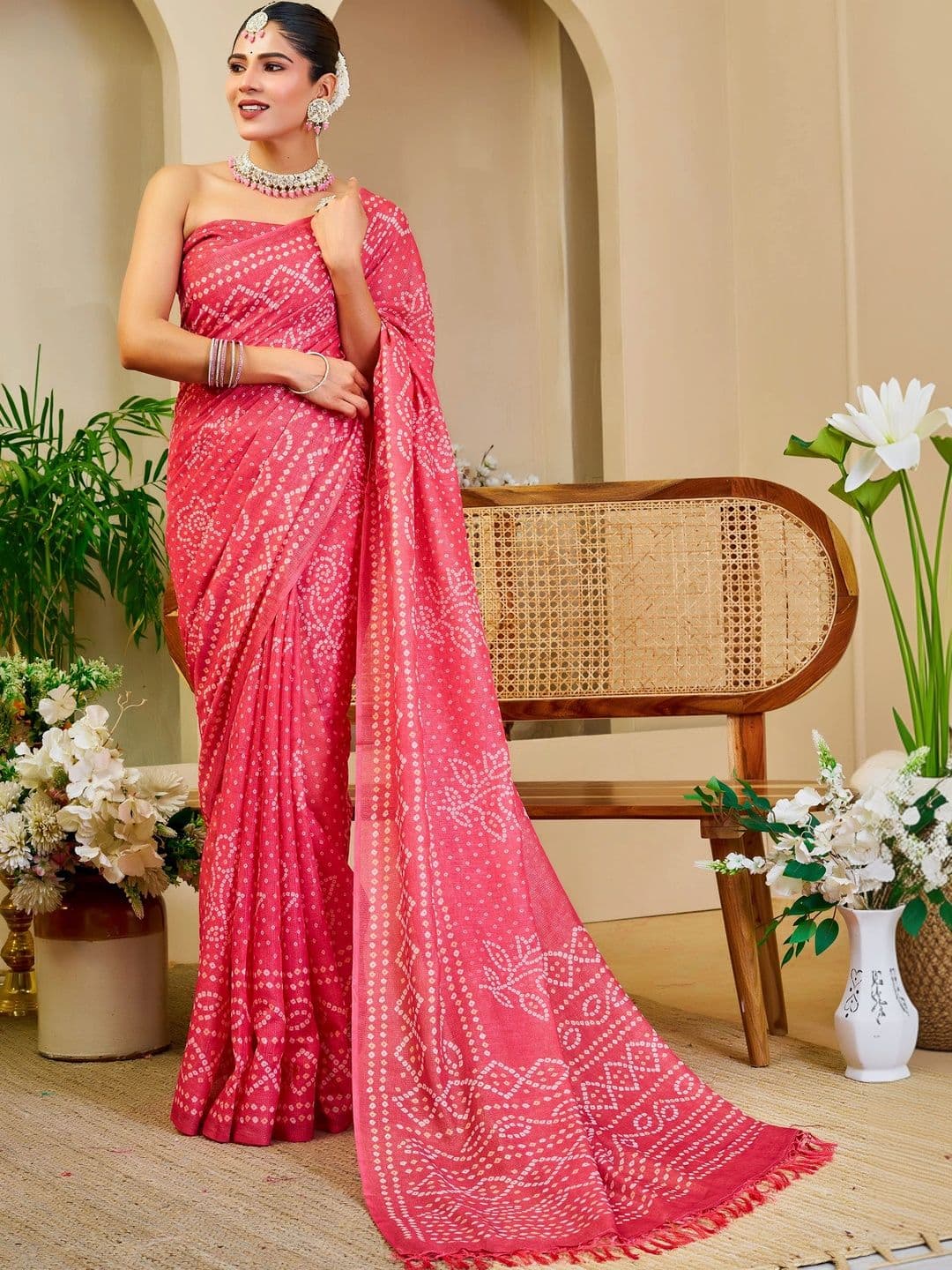 MANVAA Women  Bandhani Silk Cotton Handloom Saree - view 1