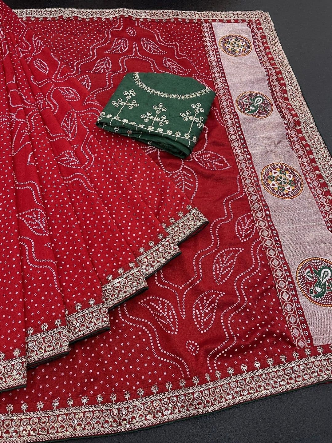 SmileyFashion Bandhani Embroidered Art Silk Designer Saree thumbnail 3