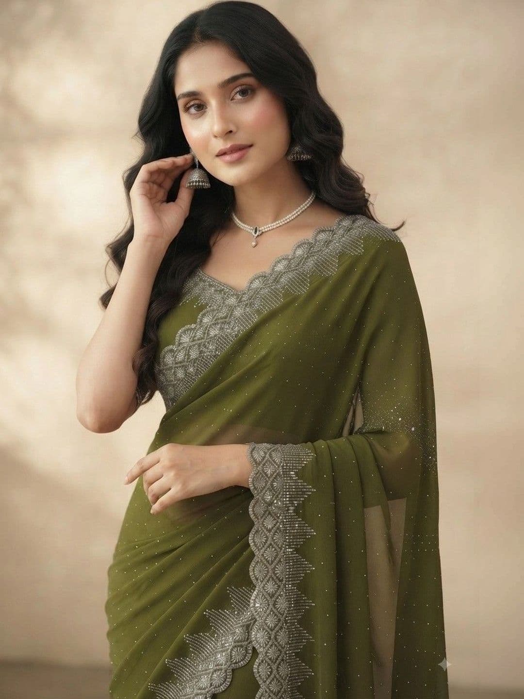 SmileyFashion Embellished Pure Georgette Saree thumbnail 3